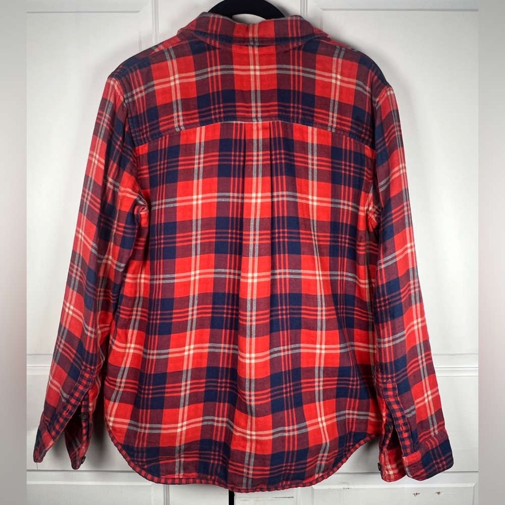 Madewell Ex boyfriend Flannel Button-Down Red and Navy Plaid Size Small - Picture 2 of 5